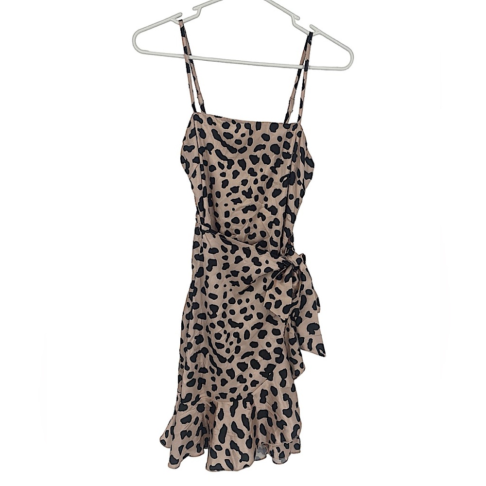 PRINCESS POLLY | Leopard print Wrap Mini Cocktail Dress | Size 2 - Picture 2 of 7